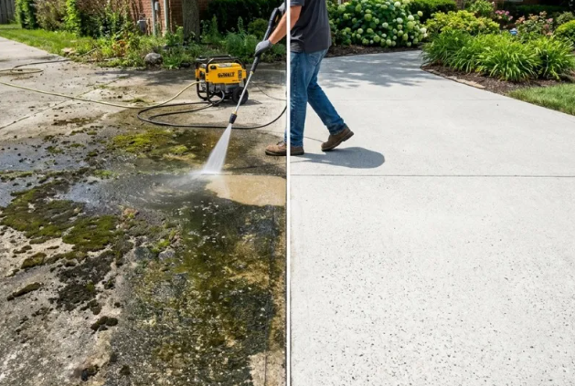 Exterior Cleaning in Robertson County TN - driveway cleaning before and after
